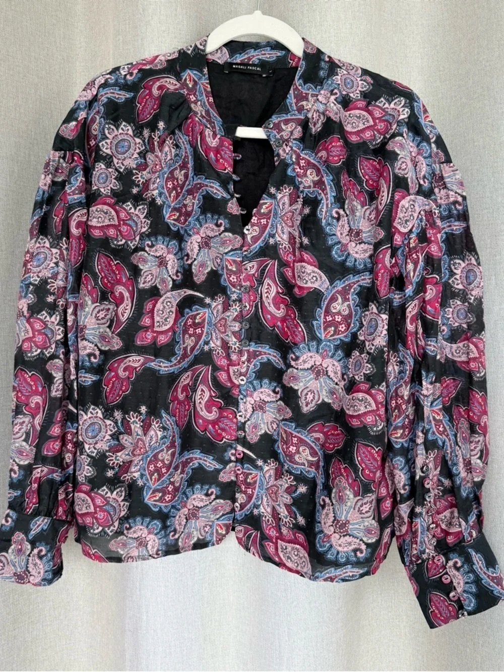 Magali Pascal Anita Cotton Silk Paisley Black Pink Long Sleeve Blouse L